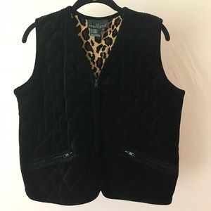 Carol Little Quilted Ribbed Knit Velour Black Vest